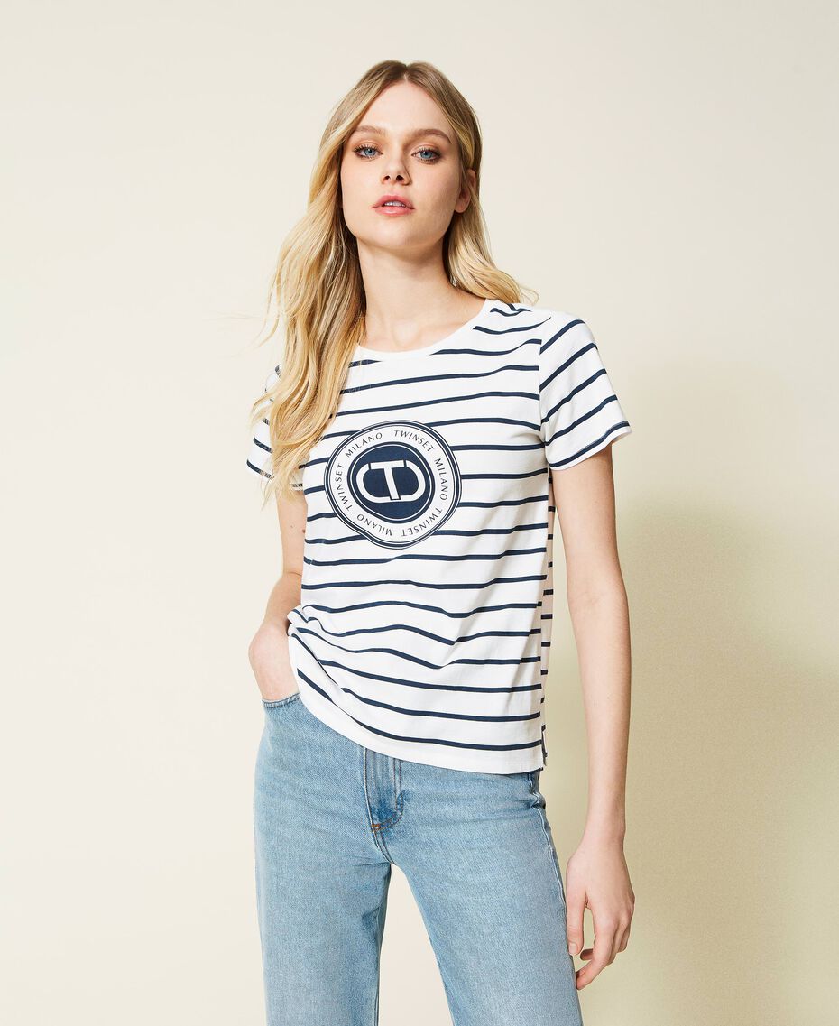 T-shirt rayé avec logo Blanc « Neige »/Rayure Grape Femme 222TP213A-01