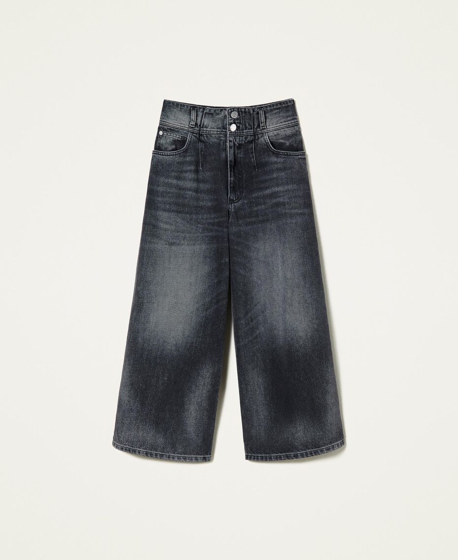 High-Waist-Jeans in Cropped-Länge Denimschwarz Frau 222TP239A-0S