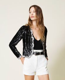 Full sequin jacket with embroidery Bicolour Black / "Snow" White Woman 221TP2044-01