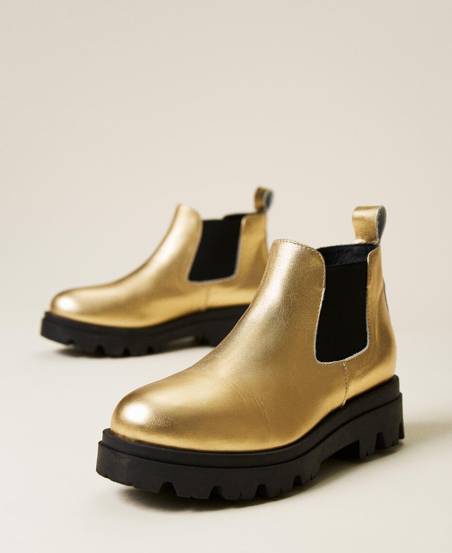 Laminated leather Chelsea boots Gold Yellow Child 222GCJ052-02