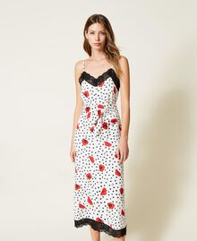 Slip dress with heart and poppy print Off White Romantic Poppy Print Woman 222TQ201A-01