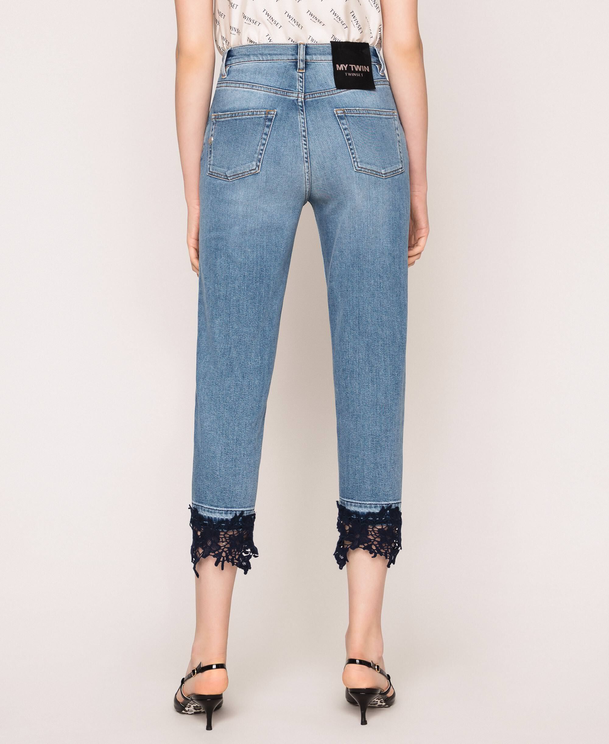 Cropped Jeans With Lace Woman Blue Twinset Milano