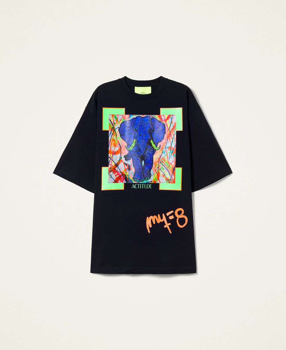 T-shirt Myfo con stampa elefante Nero Unisex 999AQ209A-0S
