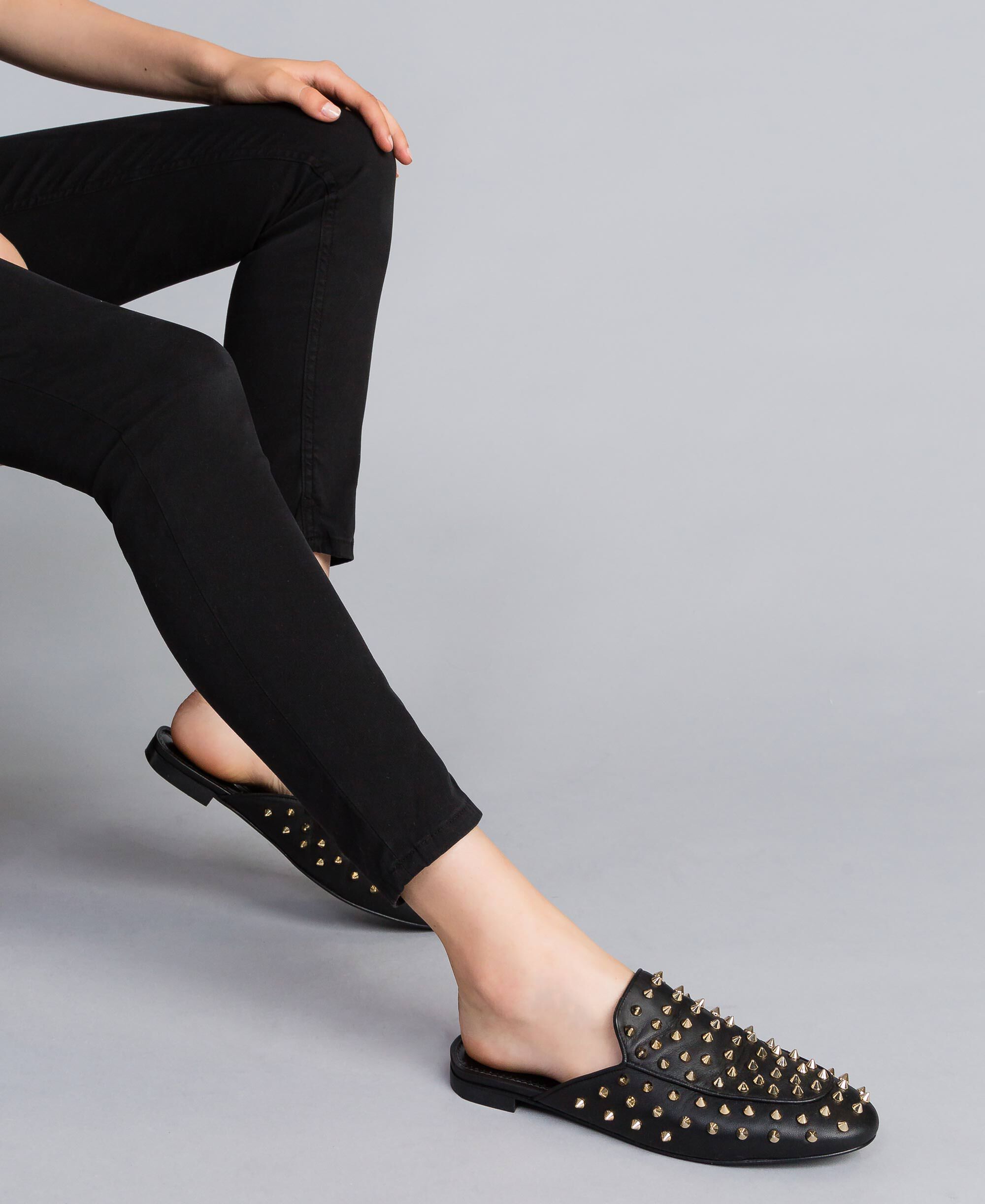 Leather studded mules Woman, Black 