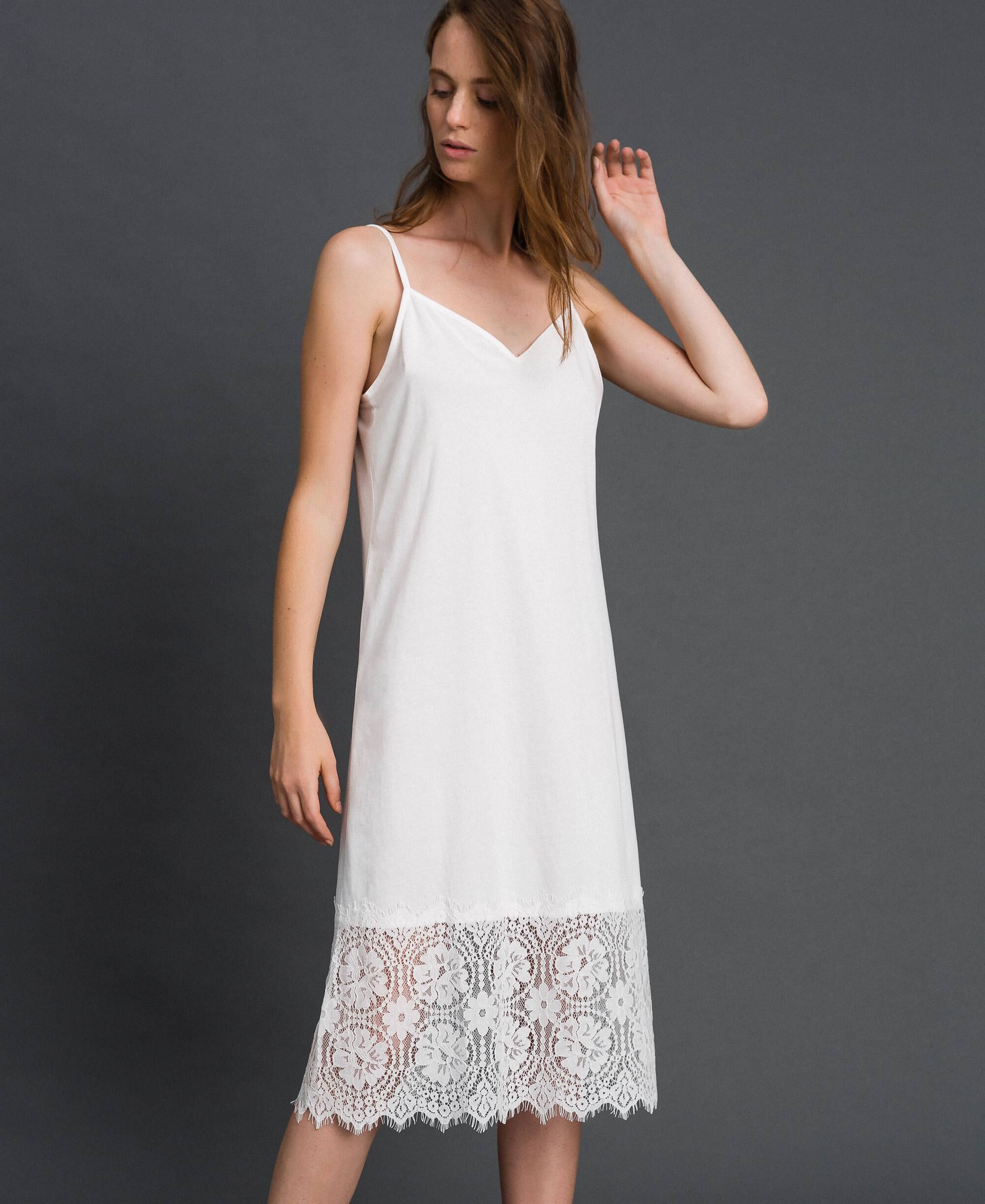 Lace slip dress Woman, White | TWINSET 