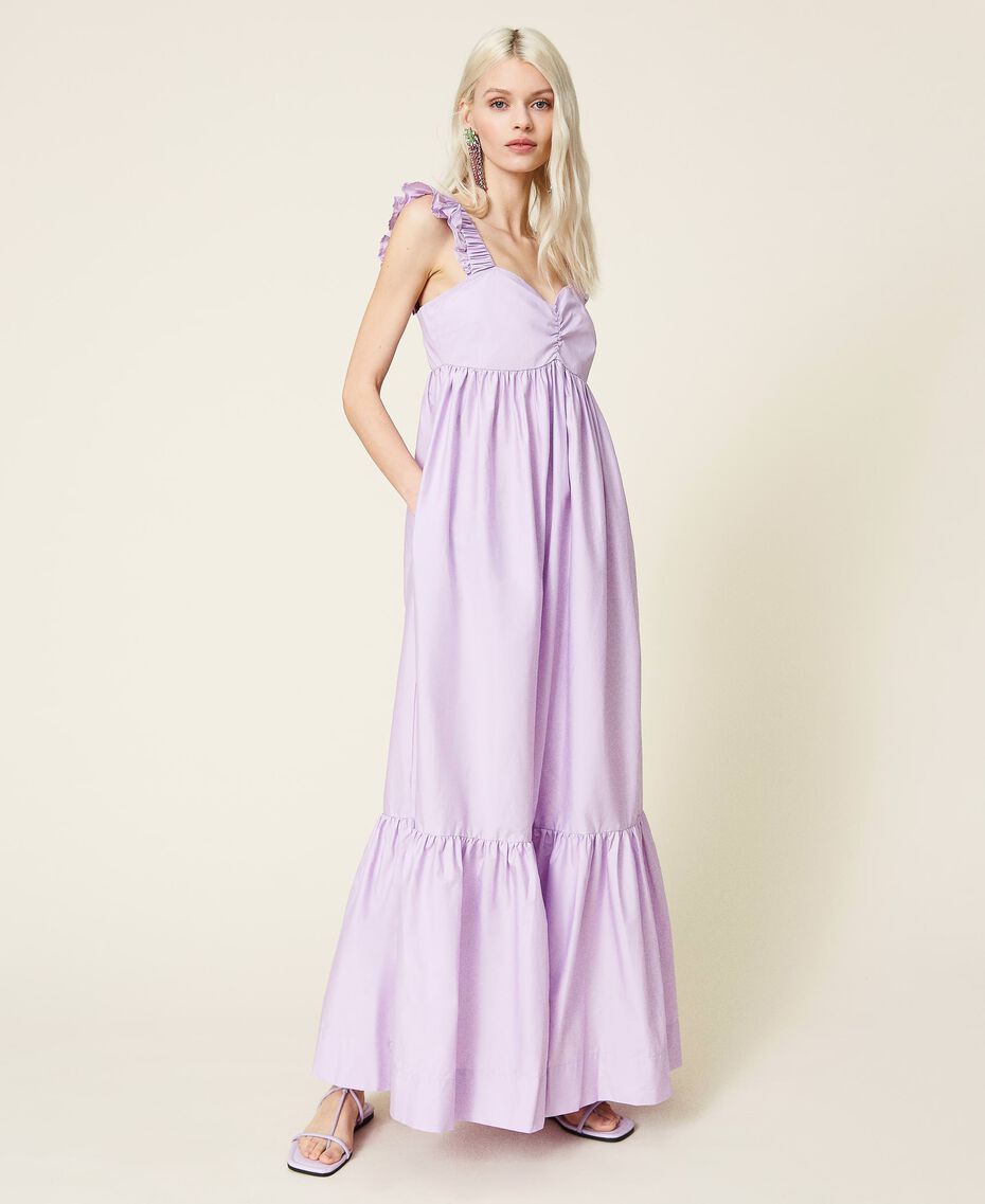 Robe longue en popeline avec volant Violet « Pastel Lilac » Femme 221AT203E-02