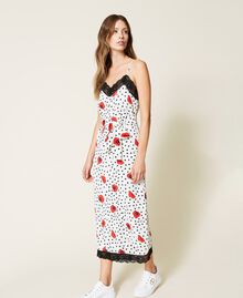 Slip dress with heart and poppy print Off White Romantic Poppy Print Woman 222TQ201A-02