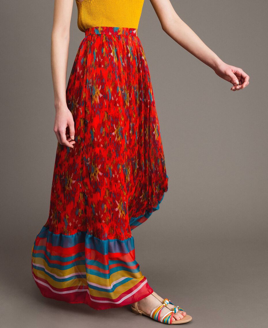 Floral print chiffon long skirt