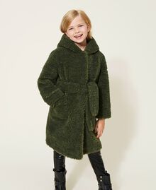 Faux fur long coat "Cypress" Green Child 222GJ220A-02