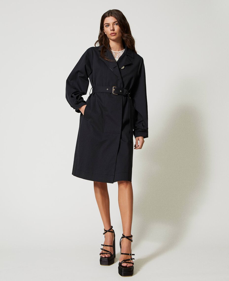 Recycled cotton double-breasted trench coat Black Woman 231AP2090-02