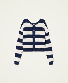 Striped jumper-cardigan Two-tone Indigo Blue / "Snow” White Woman 221TP346K-0S