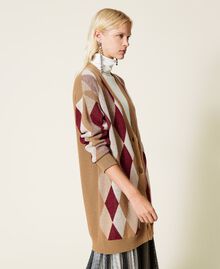 Maxi cardigan en laine mélangée jacquard Jacquard Multicolore Losanges Marron « Rhum » Femme 212TT3210-03