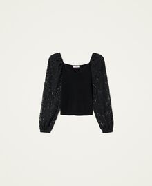 Fitted jumper with lace sleeves Black Woman 222TP3121-0S