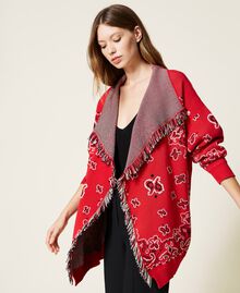 Jacquard cardigan with fringes "Fire Red" / Black / Lily Paisley Jacquard Woman 221TP3370-05