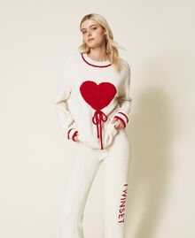 Jumper and trousers with heart and logo Two-tone "Sugar" White / Ardent Red Woman 222LL3ABB-01