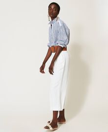 Poplin shirt with broderie anglaise “Snow” White / “Indigo” Blue Stripe Broderie Anglaise Woman 211TT2412-02
