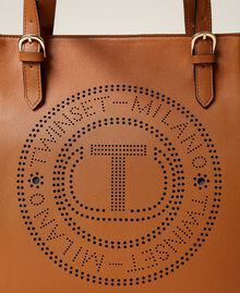 Shopper with openwork logo Leather Brown Woman 212TB7260-03