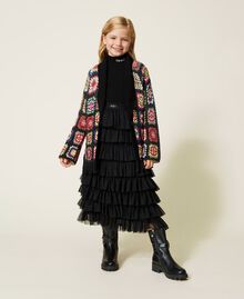 Multicoloured crochet-like cardigan Multicolour Black Child 222GJ309A-0T