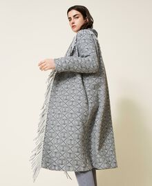 Jacquard coat with logo and fringes Oval T / Grey Jacquard Mix Woman 222TT2290-05