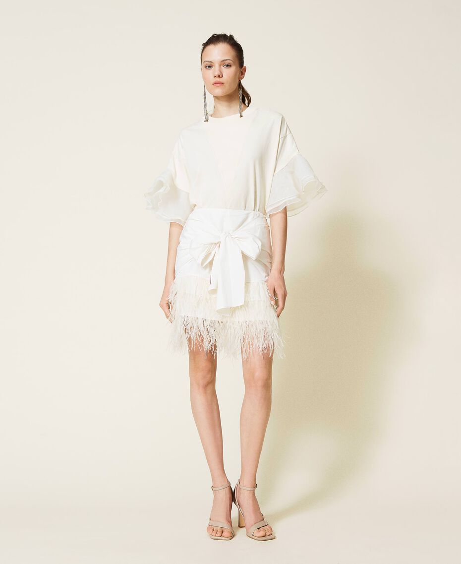 Taffeta miniskirt with feathers White Gardenia Woman 221AT2092-02