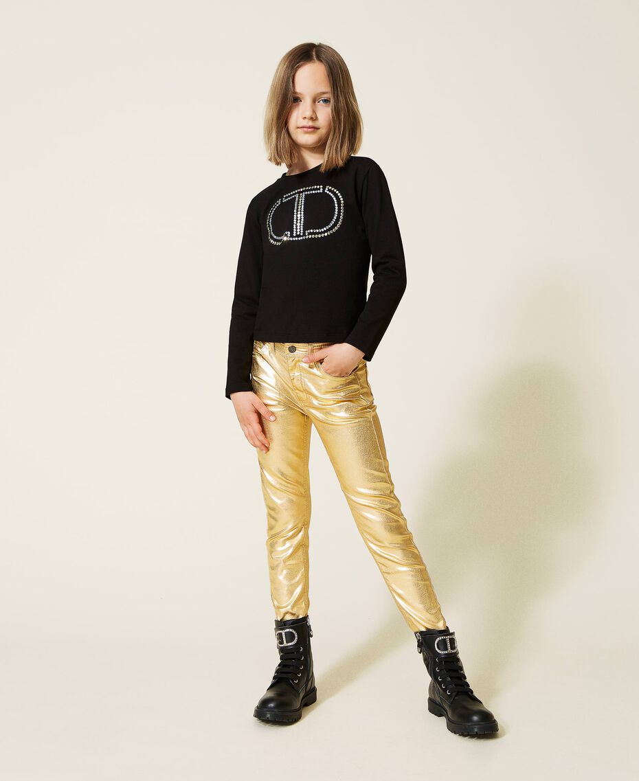 Laminated skinny trousers "Laminated" Gold Child 222GJ2200-01