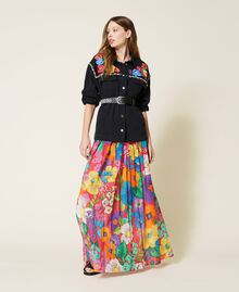 Long floral muslin skirt “Azalea” Pink Mexico Flower Print Woman 221TT2305-0T