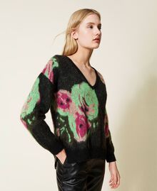 Pique jacquard mohair blend jumper Multicolour Neon Crazy Flowers Jacquard Woman 222TT3572-03
