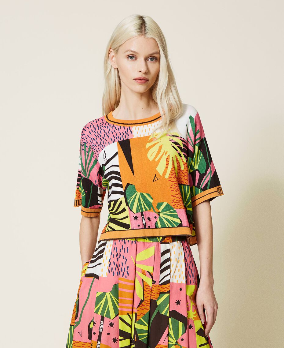 Printed boxy jumper "Summer Dream” Pattern Woman 221AT3280-02