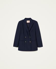 Double-breasted wool blend blazer Midnight Blue Woman 222TP2349-0S
