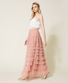 Pleated tulle long skirt Parisienne Pink Woman 222TP2111-02
