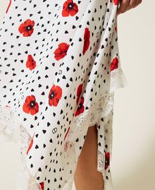 Knit and georgette dress with heart and poppy pattern Off White Romantic Poppy Print Woman 222TQ3045-04