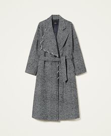Long wool cloth coat with rhinestones "Parchment" Purple / Black Herringbone Woman 222AP237A-0S