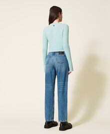 Jeans im Straight-Fit mit Strassfransen Mittleres "Denimblau" Frau 222AP2272-04