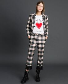 Flared trousers in chequered wool “Snow” White Tartan Jacquard Woman 192TP2622-01