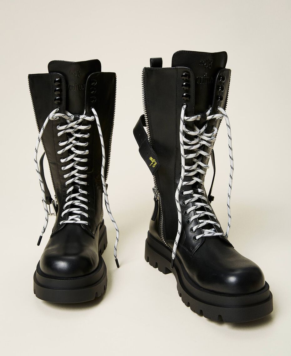MYFO high top leather combat boots Black Unisex 999AQP152-02