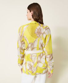 Printed mesh cardigan Yellow / “Snow” White Hibiscus Print Woman 221TT3230-03