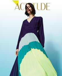 Dress with pleated colour block skirt Multicolour "Indigo" Purple / Neon Yellow Woman 222AP2693-01