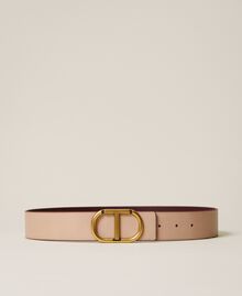Reversible leather belt with logo Two-tone Grape / "Parisienne" Pink Woman 222TO5042-03