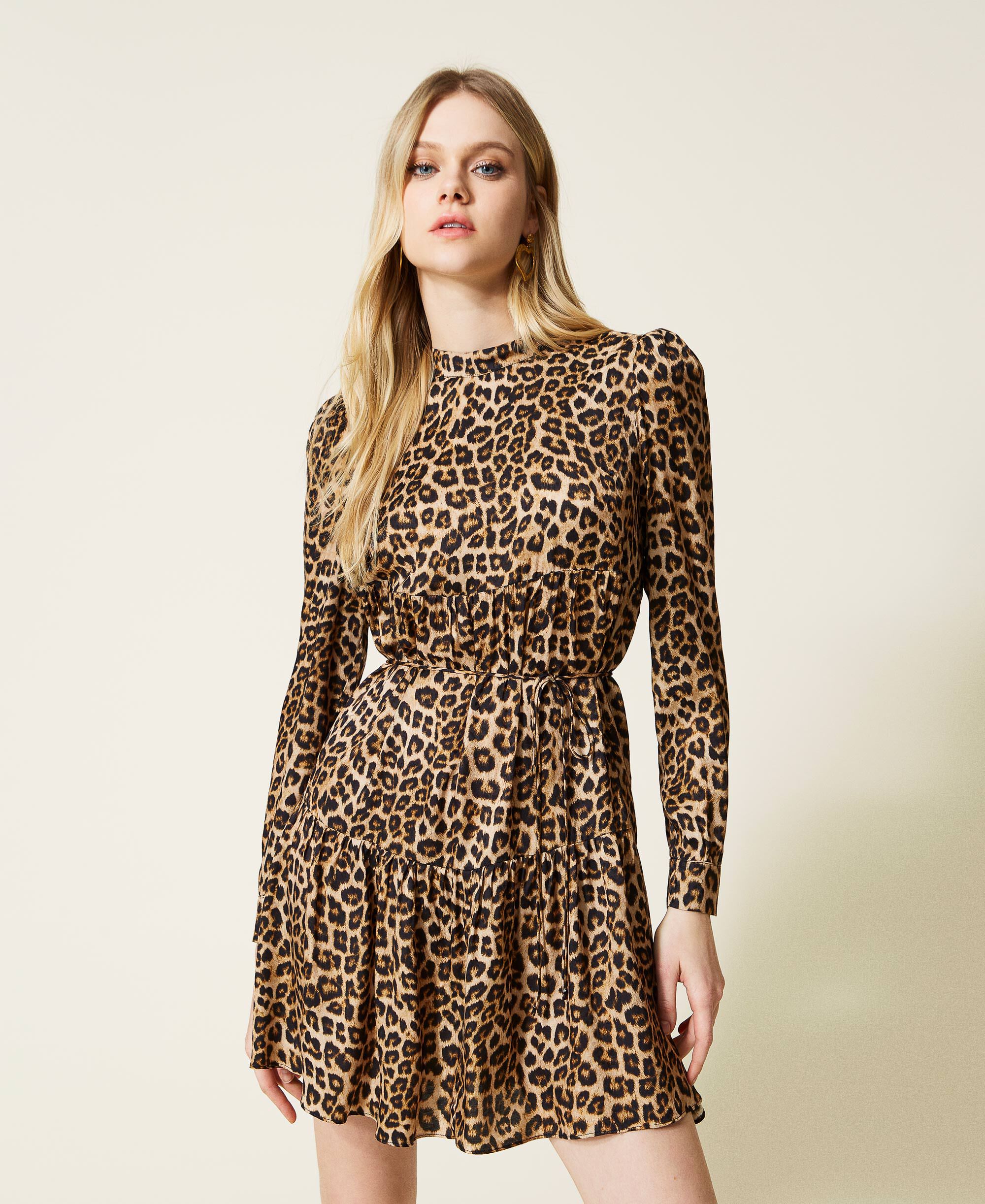 Short animal print satin dress Woman, Patterned | TWINSET Milano
