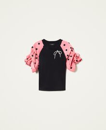 Blouse with polka dot sleeves Two-tone Black / Confetti Polka Dot Print Woman 222AP2604-0S