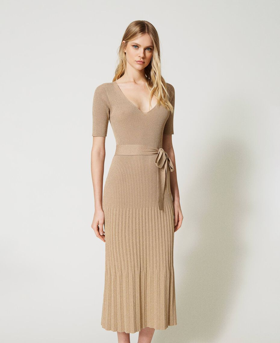 Midi dress with lurex knit “Pale Hemp” Beige Woman 231TP320A-01