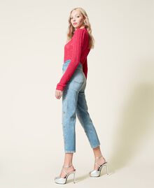 Regular-Fit-Jeans mit Stickereien und Chatons Denim hell Frau 222AP2282-03