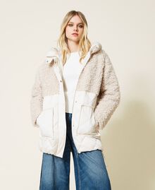 Quilted short jacket with faux fur Light Ivory Woman 222LI27HH-02