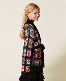 Multicoloured crochet-like cardigan Multicolour Black Child 222GJ309A-02