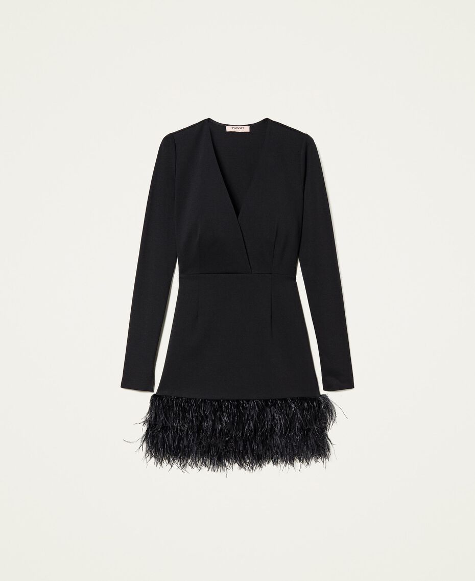 Fitted dress with feathers Black Woman 222TP2640-0S