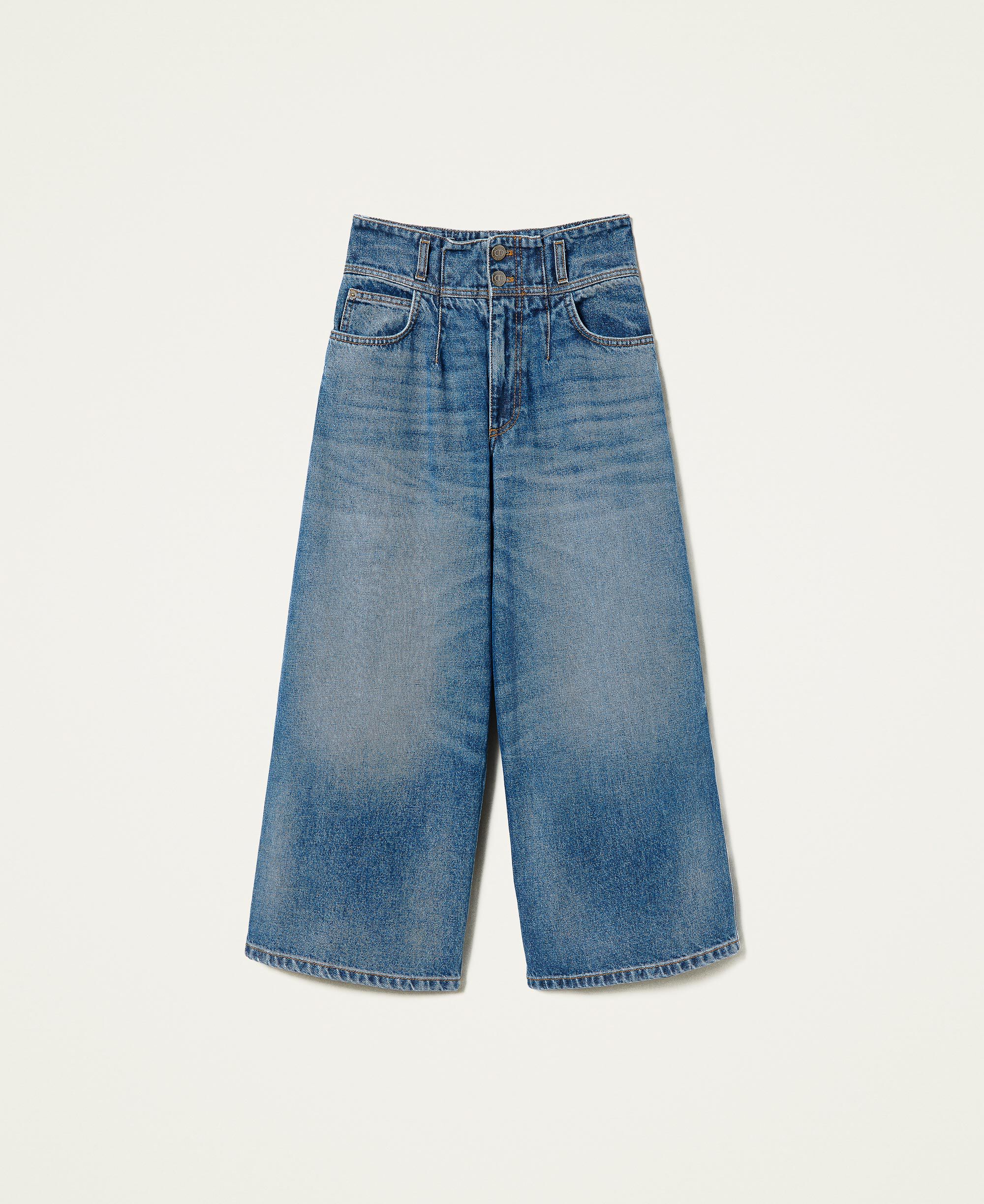 Twinset Denim Weite Cropped-Jeans in Blau Damen Bekleidung Jeans Ausgestellte Jeans 