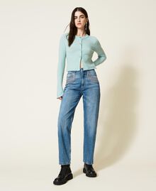 Jeans im Straight-Fit mit Strassfransen Mittleres "Denimblau" Frau 222AP2272-02