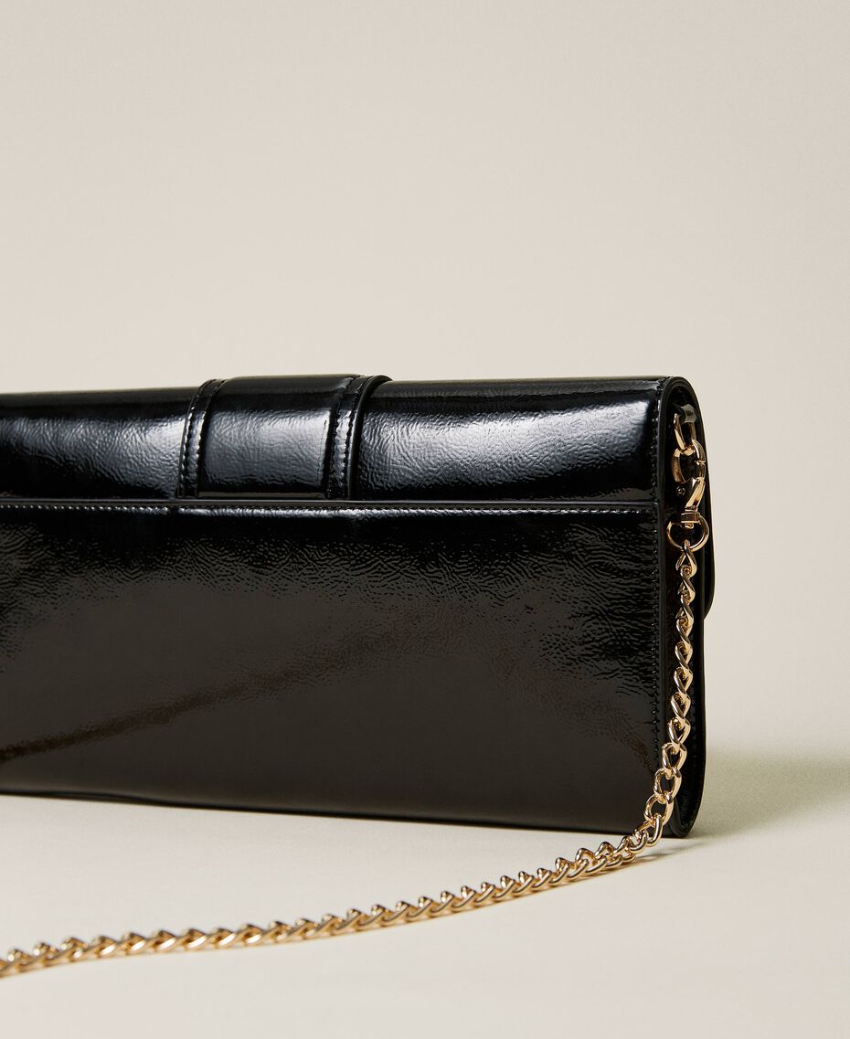 Patent leather clutch with logo Black Woman 222TB7361-03