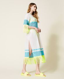 Muslin kaftan dress with embroidery Off White / Iceland Blue / Neon Yellow Multicolour Woman 221LM2MDD-02