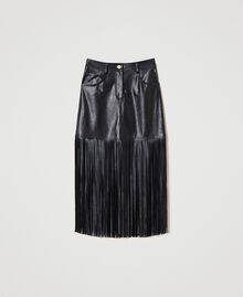 Leather-like miniskirt with fringes Black Woman 231AP2461-0S